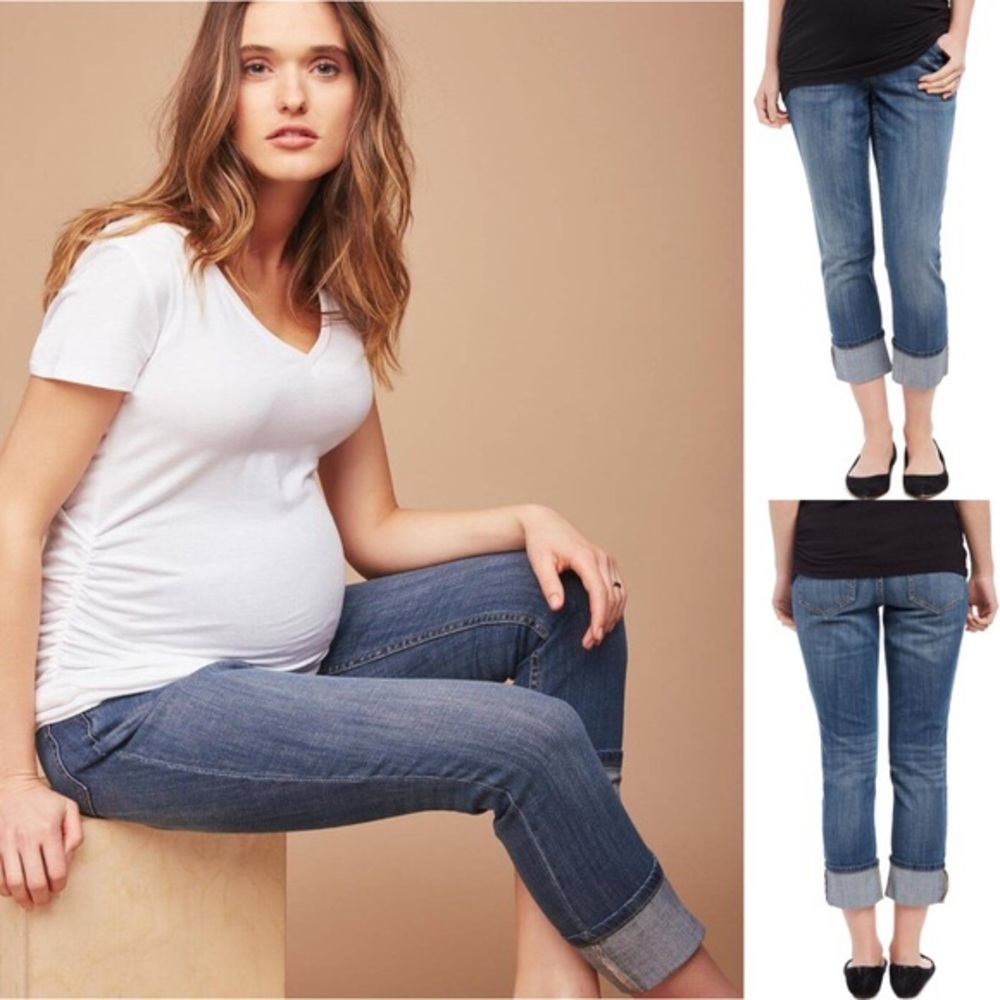 Indigo blue cropped maternity  jeans, size xs.
